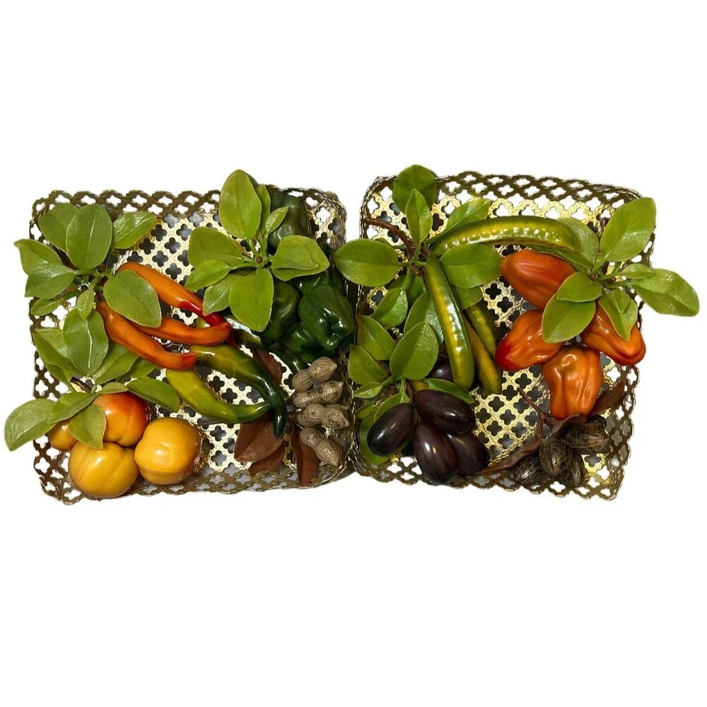 Vintage Hanging Homemade Wall Art Faux Plastic, Fruit and Greenery‎